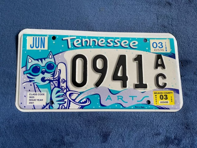 2003 Tennessee Passenger  Jazz Cat Sax Arts License Plate # 0941 AC