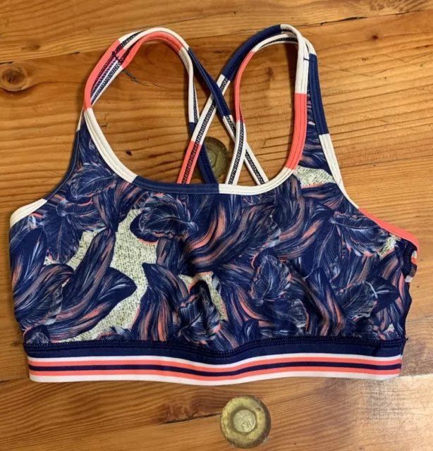 WITH Wear It To Heart Women's Sports Bra Strappy Back Blue Coral Floral Size S