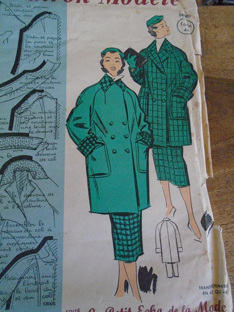 Patron Vintage ECHO DE LA MODE Années 1950 - Blouse Chemisier Style Kimono, Taille 44