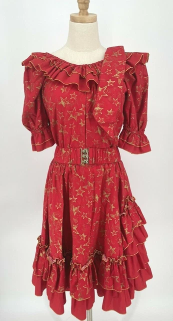 Vintage Barbara's Dance Fashion Hurst TX Western Square Dance Outfit Belt & Tie