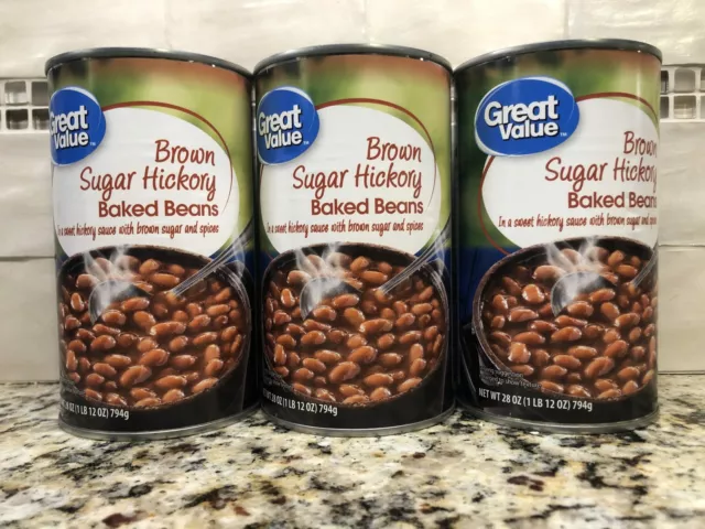 3 CANS Great Value Brown Sugar Hickory Baked Beans 28 oz Vegan Bush
