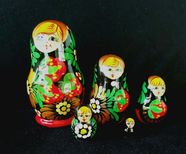 MATRIOSKA RUSSA ORIGINALE in legno decorato a mano 5 pezzi EUR 19
