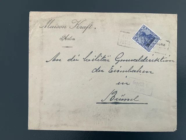 Zensurbrief a.d. Militär Generaldirektion d. Eisenbahnen in Brüssel
