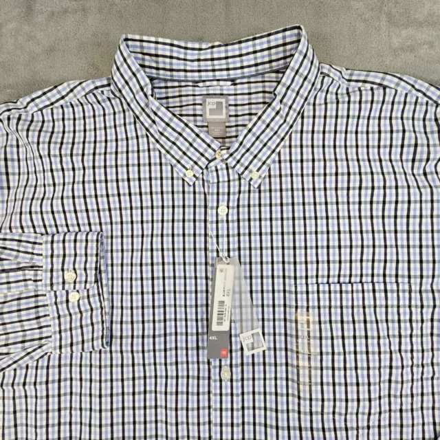 JCPenney Dress Shirt Men's 4XL Blue Navy Gingham Plaid Long Sleeve Button NEW 3