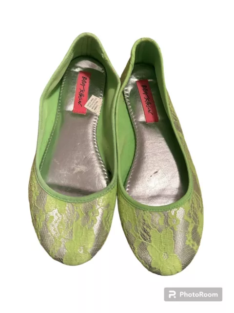 Betsey Johnson | Neon Green Lace Ballet Flats | Size Ladies Large