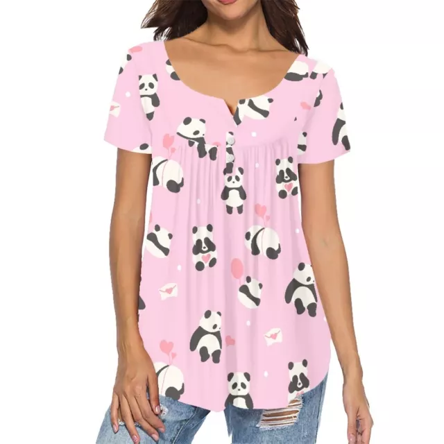 Cute And Adorable Panda Women Casual Comfy Loose Round Neck Short Sleeve T-shirt