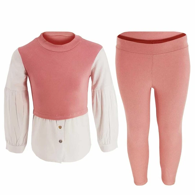Girls Kids Lounge Set Faux Buttoned Shirt Lounge Wear Set Two Tone 2-12 Yrs UK