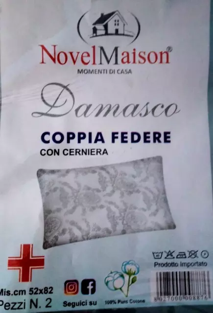 Par por Debajo Fundas de Almohada Cojines NOVEL MAISON Algodón Damask Blanco Zip