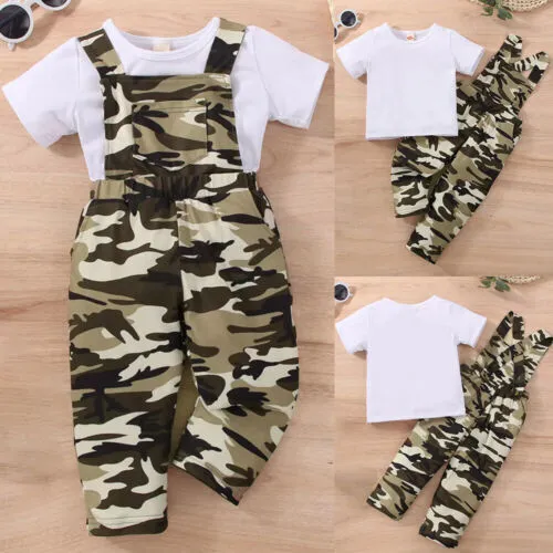 2PCS Newborn Baby Boys T-Shirt Tops Camouflage Jumpsuit Outfits Tracksuit Set UK