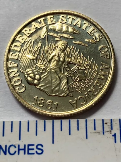 1861 Confederate States Of America Token $5 Golden Csa Medal Civil War Coin Bu