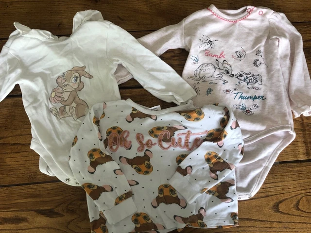 Disney baby Bambi thumper bundle 2 bodysuit babygrow long sleeved top 9-12 month