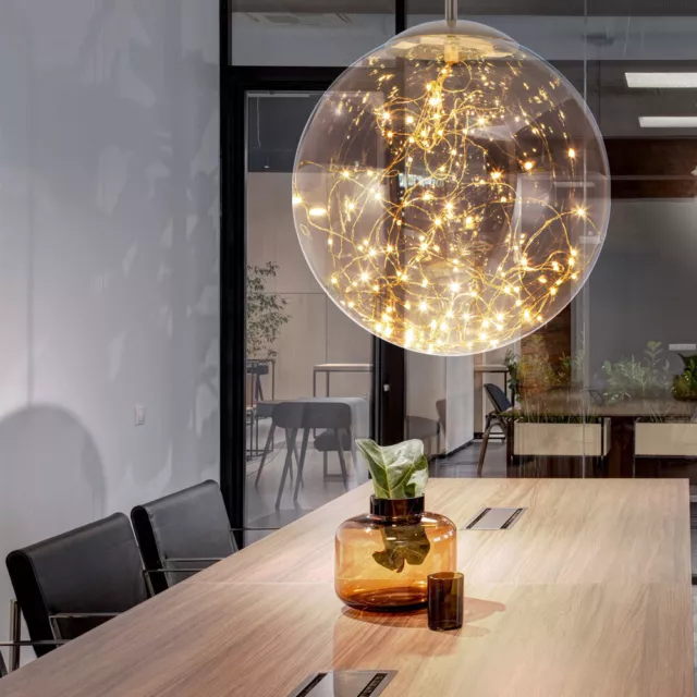 Design LED Hänge Decken Lampe Ess Zimmer Glas Kugel Lichterkette Pendel Leuchte