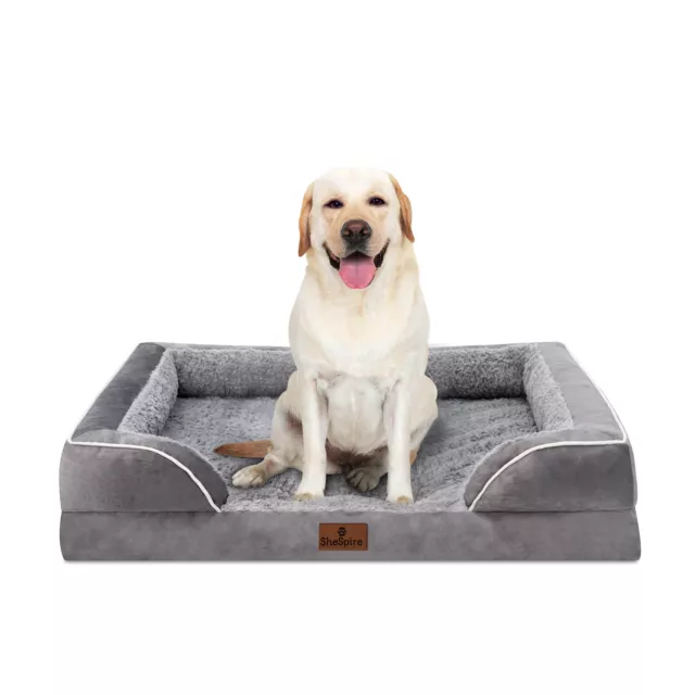 L/XL Gray Dog Bed Orthopedic Memory Foam Waterproof Sofa Removable Bolster Cover