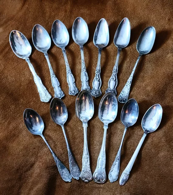 Lot of 13 Vintage Silverplate Teaspoons Flatware Wm Roger's, R Wallace & More