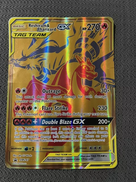 Pokemon Card Gold Reshiram & Charizard GX SM247 Promo, Hobbies