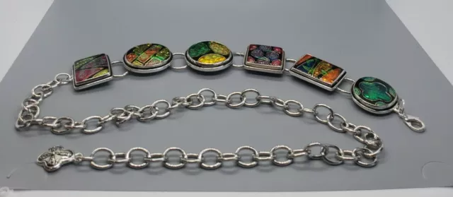 Chico's Chain BELT Dichroic Art Glass Rainbow Iridescent Colors. GORGEOUS!