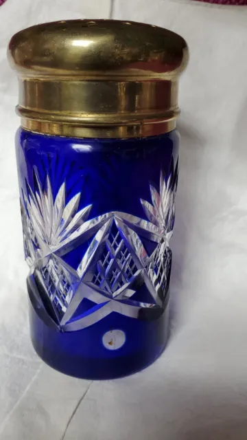 Antique Bohemian Ruby Blue Cut To Clear Sugar Shaker Muffineer