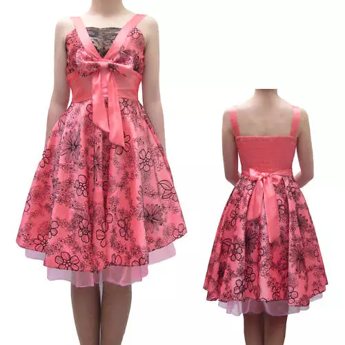 Robe soirée TAFFETAS ROSE demoiselle d'honneur fête Fleurs Noires Taille 36-38