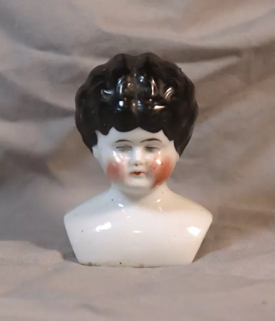 Vintage Hand Painted Lady Doll Head & Shoulders Ceramic Porcelain 2.75"