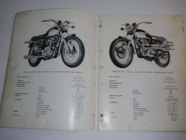 1972 Triumph 650 T120 R RV Bonneville Tiger TR6 Trophy Parts catalog book manual 2