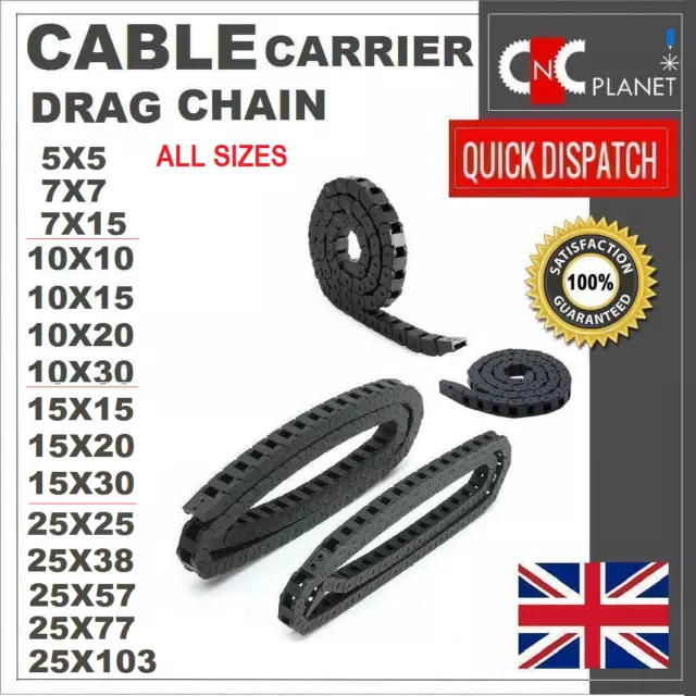 KABELTRÄGER SCHLEPPKETTE SPUR 7X7 mm 10x10 mm 10x20 mm 10x30 mm 10x15 mm 15 x30 mm UK