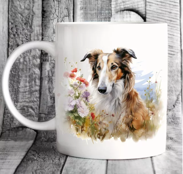 Pet Dog Mug, watercolour Borzoi - Ideal Gift, Birthday, Christmas