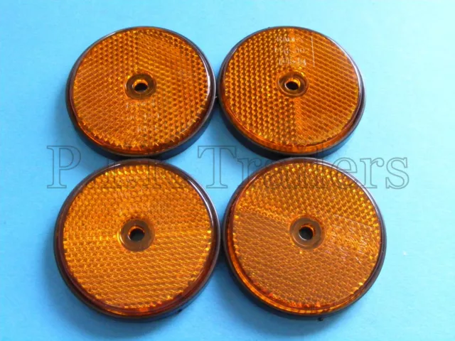 4 x AMBER Screw on 60mm Round Side Reflectors - Trailers & Horse Box