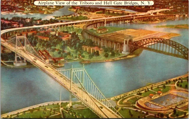 Postcard NY NYC; Triboro and Hell Gate Bridges; Airplane View    O4