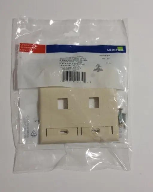 WALLPLATE 2-PORT LEVITON , IVORY DUAL-GANG 42080-2IP QUICKPORT Lot of 2