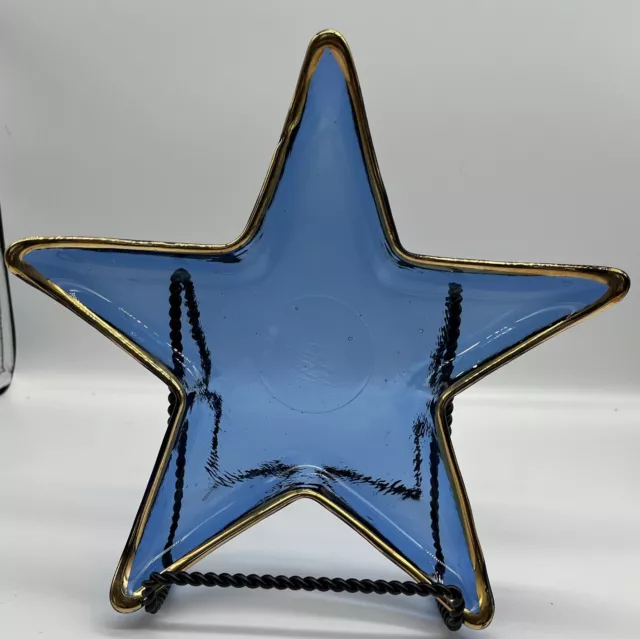 Beautiful Recycled Glass Made In Spain Glass Cobalt Blue Gold Rim Starfish Bowl