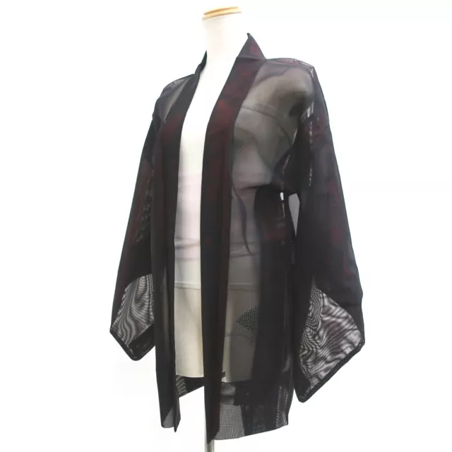 9213E2 Silk Vintage Japanese Kimono Haori Jacket See-Through Embroidery Iris
