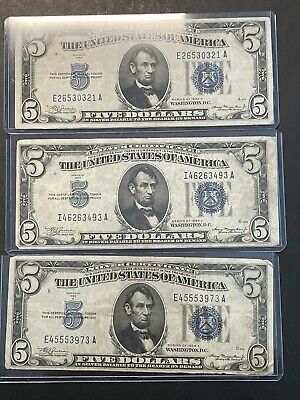 Lot Of (3) 1934 A $5 Silver Certificates