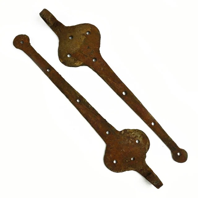 Antique Primitive Hudson Valley NY Wrought Iron Curled Pancake Hinge Pair