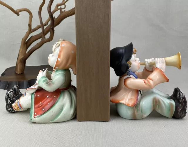 Pair of Goebel Hummel Style Figures Vintage Boy Girl Ceramic Bookends Japan