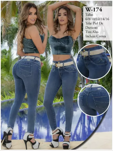 Pockets Levanta Cola Pants Colombian Butt Lift Pants Women Blue