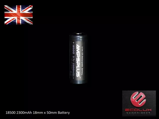 Ampsplus 18500 2300mAh Battery 3.7V Button Top Lithium Rechargeable UK Batteries