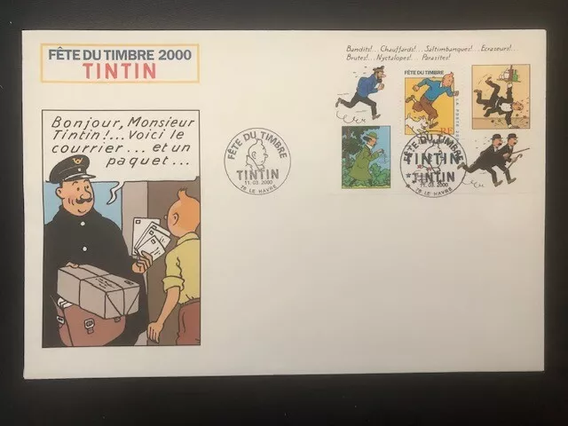 Enveloppe Premier Jour France - Bloc Feuillet Tintin - Journee Du Timbre 2000