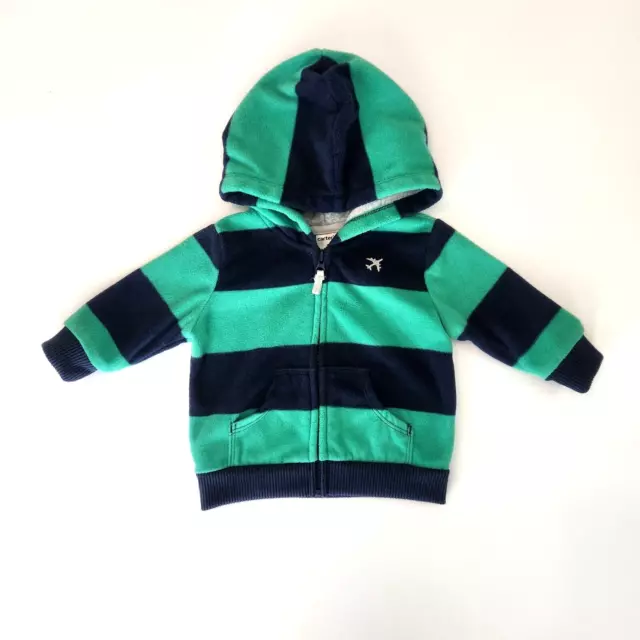 Carters Infant Boy Size 3 Months Fleece Hooded Jacket Blue & Green Airplane Baby