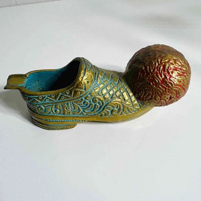 Ashtray Shoe Cigarette Holder Brass Metal Design Home Decor Vintage Ball