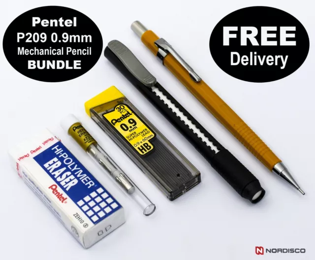 Pentel Sharp P209 0.9mm Mechanical Pencil 5-Piece Bundle with Lead & Erasers