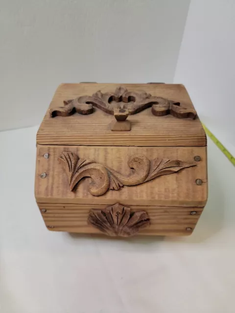 Handcrafted Ornate Wooden Large Covered Trinket Box Made In Germany