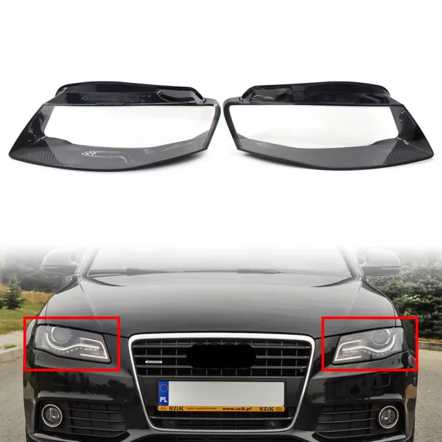 1 Pair Transparent Headlight Lens Lampshade Cover For Audi A4 B8 2009-2012