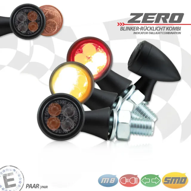 SMD Micro Blinker Rücklicht Zero Schwarz 3 in 1 Getönt Alu E-geprüft Motorrad