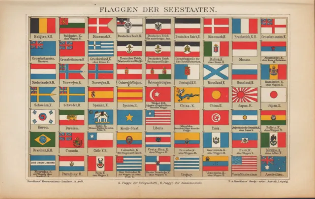 Chromo Lithography 1902: FLAGS OF THE SEA STATES. Sea Ocean Ships States