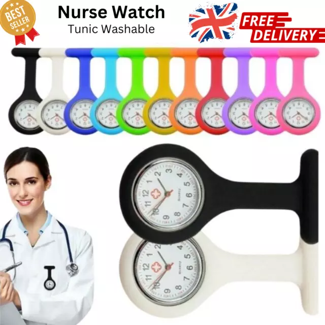 Silicone Nurse Watch Tunic Quartz Fob Pocket Brooch Washable +FREE 1 BATTERY UK