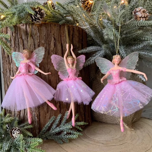 Pink Ballerina Fairy Hanging Christmas Tree Decoration Gisela Graham Iridescent