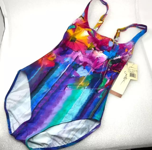Gottex Contour Shaping Italian Summer Square Neck One Piece Swimsuit Size 8