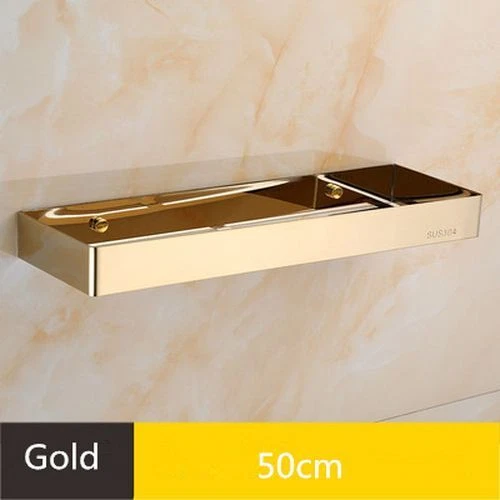 Stainless Steel Bathroom Shelf Gold Shower Rack Corner Shelf Square Bath Shower