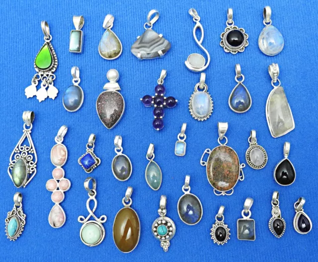 Grueso Colgantes Lote Surtido Piedras Preciosas 925 Plata de Ley Handmade Joyas