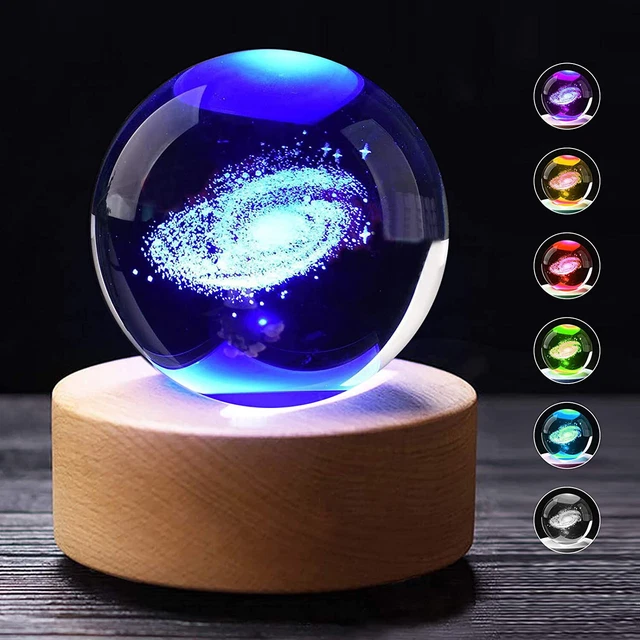 WOODEN LED LIGHT Display Base 3D Crystal Ball Stand Lamp 7 Color Night